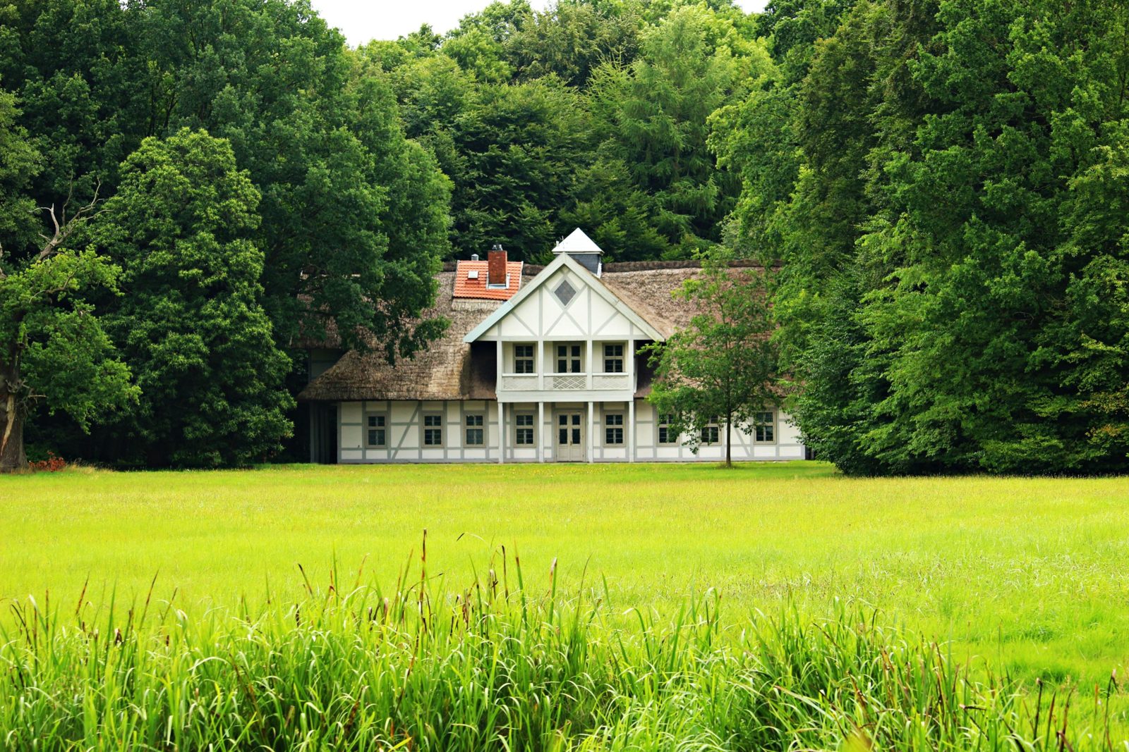 Une maison dans une prairie, entre les arbres